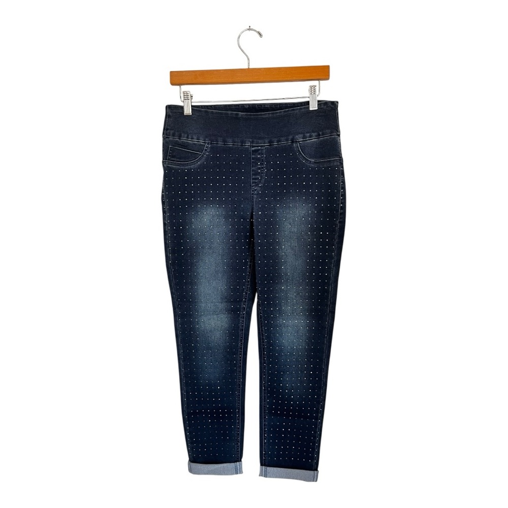 Lulu B stretch denim leggings‎ with silver rhinestone detail size 6